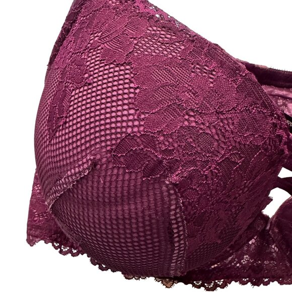 Torrid Curve Pushup Plunge XO Corset Bra 46C Magenta Berry Lace Underwire Padded - Picture 8 of 13